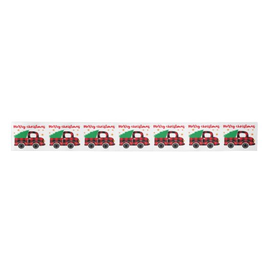 Vrolijk Kerst Rood Plaid Vrachtwagen Moderne Feest Lint (Voorkant)