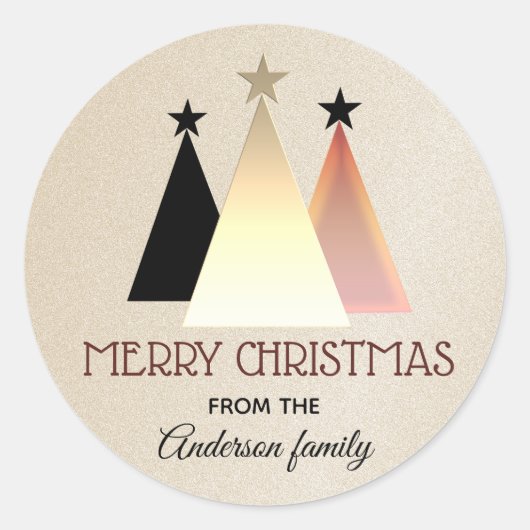 Vrolijk Kerst Roos Goud Monogrammed Ronde Sticker (Voorkant)