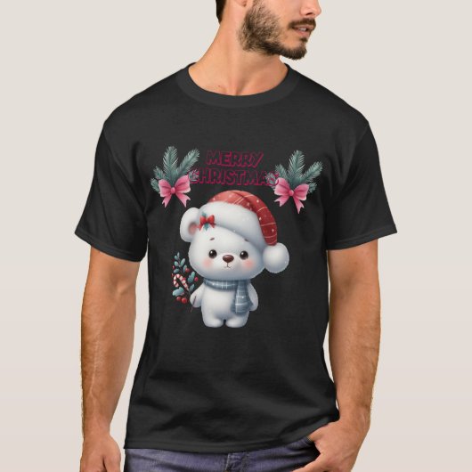 Vrolijk kerst schattig polair beer t-shirt (Voorkant)