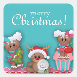 Vrolijk Kerst Schattige Cartoon Cupcake Sticker