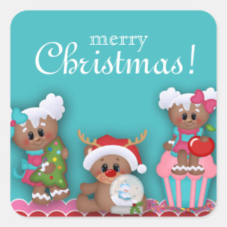 Vrolijk Kerst Schattige Cartoon Cupcake Sticker