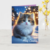 Vrolijk kerst Schattige kitten in de sneeuw Kaart (Gele Bloem)