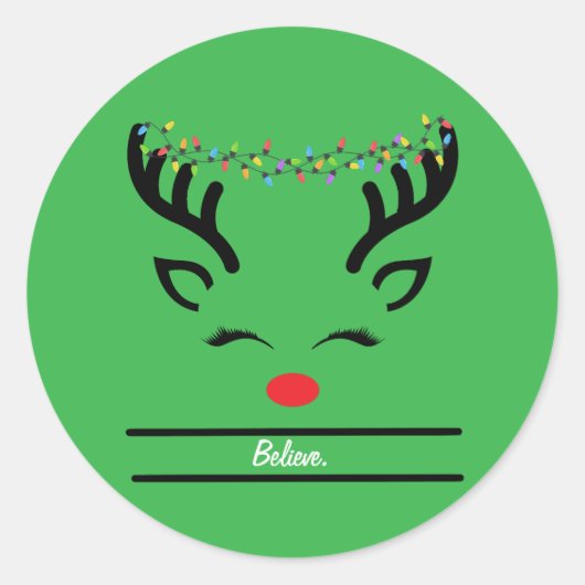 Vrolijk Kerst Schattige Rendier Face Classic Ronde Ronde Sticker (Voorkant)