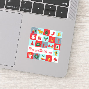 Vrolijk Kerst Schattige Retro Winter Kerst Iconen Sticker