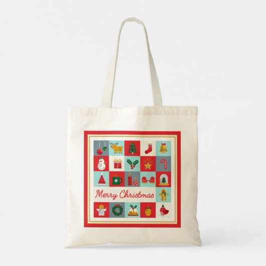 Vrolijk Kerst Schattige Retro Winter Kerst Iconen Tote Bag (Achterkant)