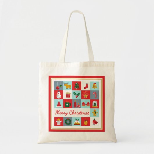 Vrolijk Kerst Schattige Retro Winter Kerst Iconen Tote Bag (Voorkant)