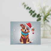 Vrolijk Kerst Schattige Versierd Puppy Santa Hoed Briefkaart (Staand voorkant)