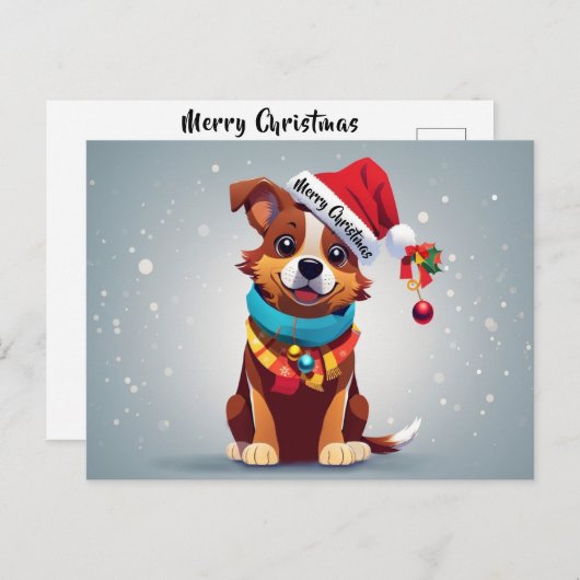 Vrolijk Kerst Schattige Versierd Puppy Santa Hoed Briefkaart (Voorkant / Achterkant)