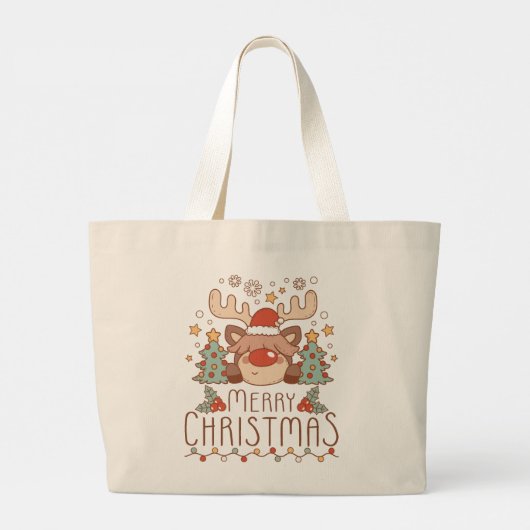 Vrolijk Kerst Schattige Whimsical Feestelijk Rendi Grote Tote Bag (Achterkant)