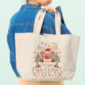 Vrolijk Kerst Schattige Whimsical Feestelijk Rendi Grote Tote Bag
