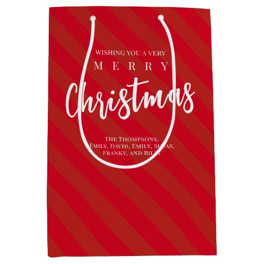 Vrolijk Kerst Schattige Whimsical Rood Gestreept P Medium Cadeauzakje (Voorkant)