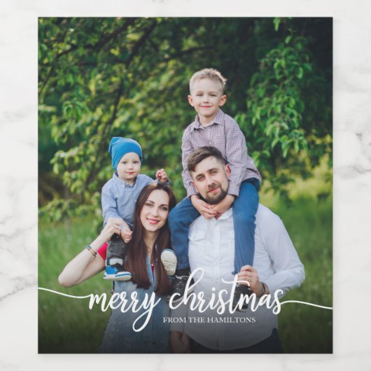 Vrolijk Kerst Schattige Wit Script Vakantie Wijn Etiket (Enkel label)