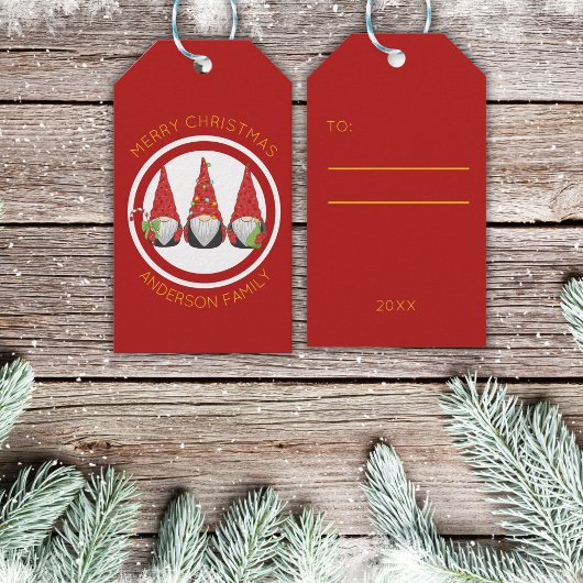 Vrolijk Kerst Schattigee Vakantie Gnomen Cadeaulabel