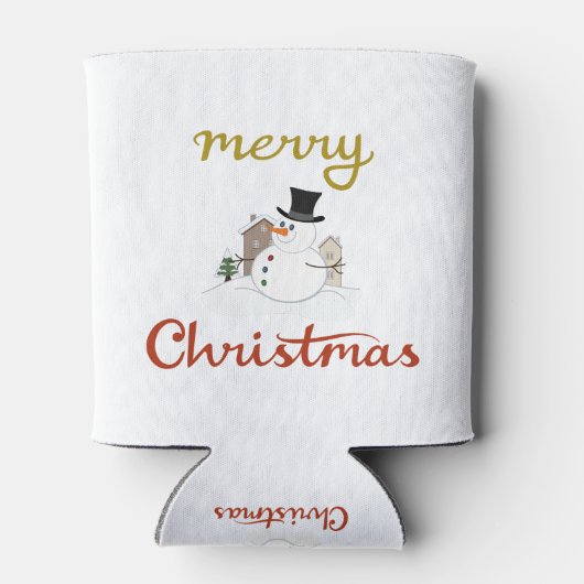Vrolijk Kerst + Sneeuwman Design Blikjeskoeler (Achterkant)