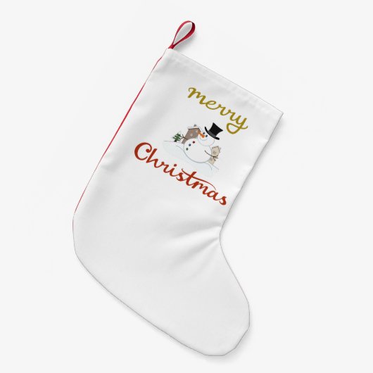 Vrolijk Kerst + Sneeuwman Design Kleine Kerstsok (Voorkant (Hangend))