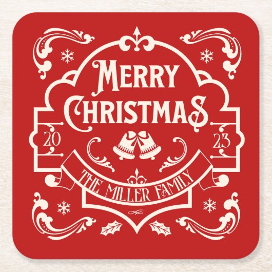 Vrolijk Kerst  stijl ontwerp Vierkante Kartonnen Onderzetter (Voorkant)