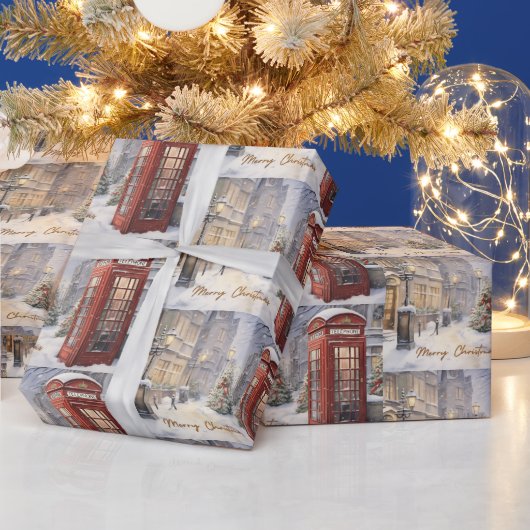 Vrolijk Kerst Telefoonhokje Cadeaupapier (Feestdagen)