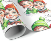 Vrolijk Kerst Waterverf Elfen Cadeaupapier (Rol Hoek)