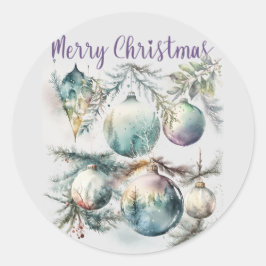 Vrolijk Kerst Waterverf Ornamenten Ronde Sticker