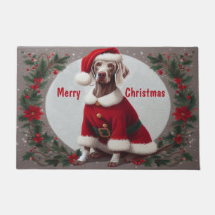 Vrolijk Kerst Weimaraner Hond Met Kerstman Hoed Xm Deurmat