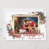 Vrolijk Kerst Wenskaart met Foto Aankondiging (Voorkant)