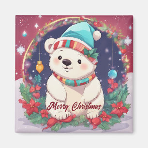 Vrolijk Kerst Wit Polar Beer Magneet