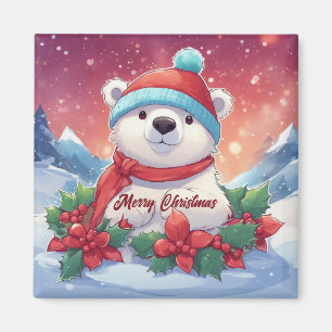 Vrolijk Kerst Wit Polar Beer Magneet