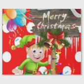 Vrolijk Kerst Wrapping Paper Elf Cadeaupapier (Vlak)