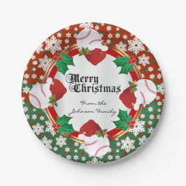 Vrolijk kerstbal overvallen papieren bordje