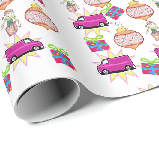 Vrolijk kerstbalkpapier Roze auto-omslagpapier Cadeaupapier (Rol Hoek)