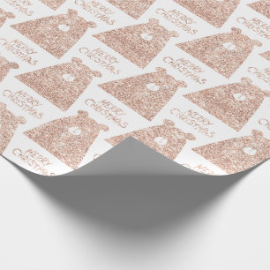 Vrolijk kerstBeer White Roze Rose Gold Glitter Cadeaupapier