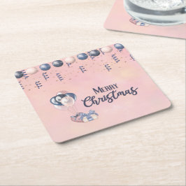 Vrolijk kerstbericht Baubles, cadeautjes en ballon Vierkante Kartonnen Onderzetter