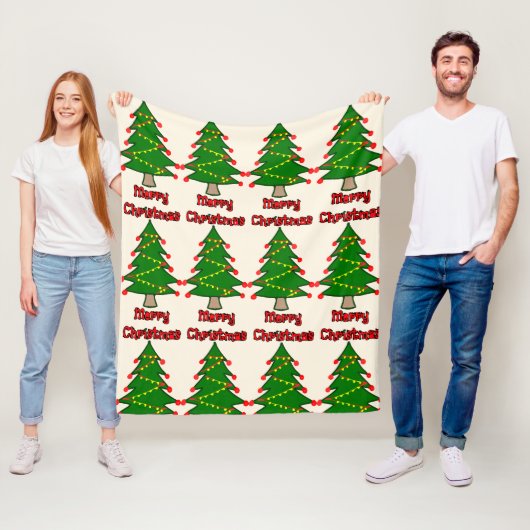 Vrolijk kerstbericht met kerstboom fleece deken (In situ)