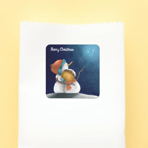 Vrolijk kerstblauw avondje Snowmen omhelzen Vierkante Sticker