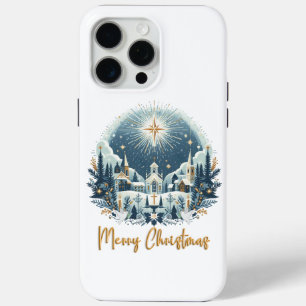 Vrolijk kerstblauw en goud iPhone 15 pro max hoesje