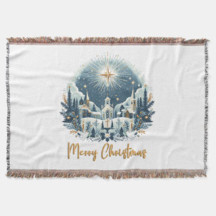 Vrolijk kerstblauw en goud deken