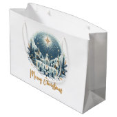 Vrolijk kerstblauw en goud groot cadeauzakje (Achterkant Gekanteld)