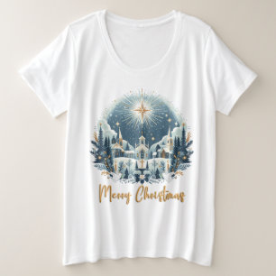 Vrolijk kerstblauw en goud grote maat t-shirt