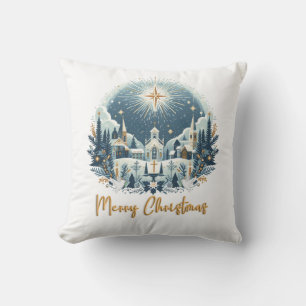 Vrolijk kerstblauw en goud kussen
