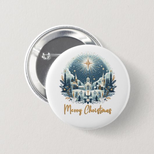 Vrolijk kerstblauw en goud ronde button 5,7 cm (Voorkant /achterkant)