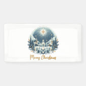 Vrolijk kerstblauw en goud spandoek (Horizontaal)