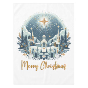 Vrolijk kerstblauw en goud tafelkleed