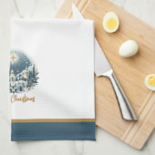 Vrolijk kerstblauw en goud theedoek (Quarter Fold)