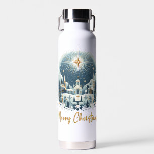 Vrolijk kerstblauw en goud waterfles