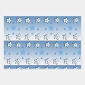 Vrolijk kerstblauw en witte sterren inpakpapier vel (Voorkant 3)
