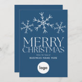 Vrolijk kerstblauw Modern Logo Business Feestdagenkaart (Voorkant / Achterkant)