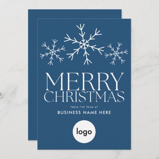 Vrolijk kerstblauw Modern Logo Business Feestdagenkaart (Voorkant / Achterkant)