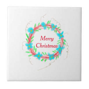 Vrolijk kerstblauw rood slinger waterverf vakantie tegeltje