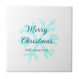 Vrolijk kerstblauw sneeuwvlokken glitter sparkle n tegeltje