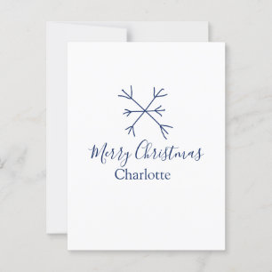 Vrolijk Kerstblauw sneeuwvlokken voeg naam feestda Briefkaart